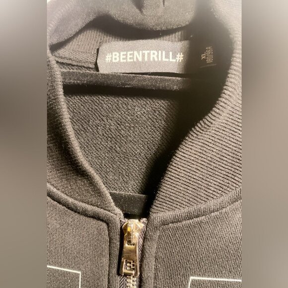 Vintage #BEENTRILl# Virgil Abloh streetwear black long sleeve zip up shirt XL - Picture 2 of 4